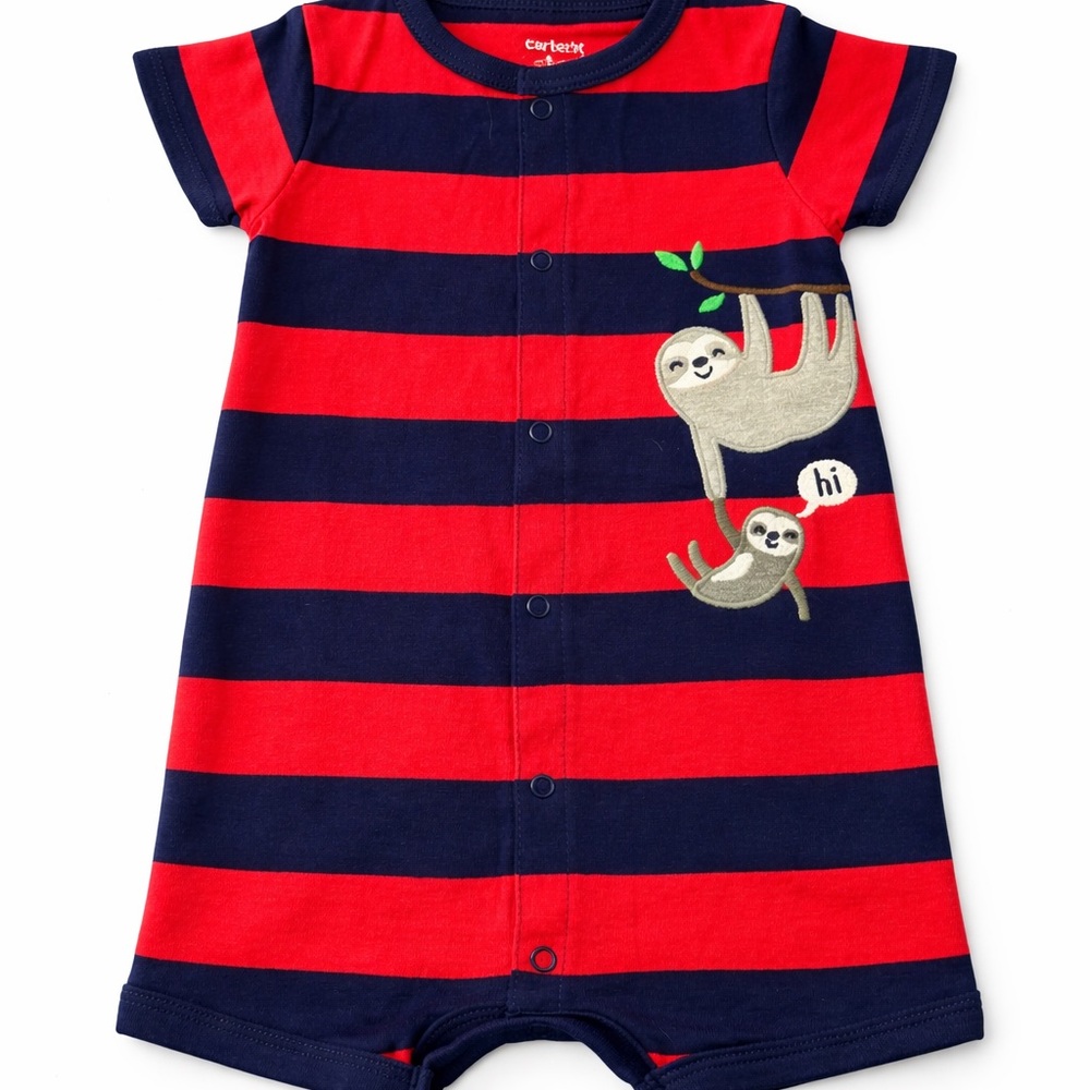 Carter’s Baby Sloth Romper NWT 9M Red Navy Striped One Piece